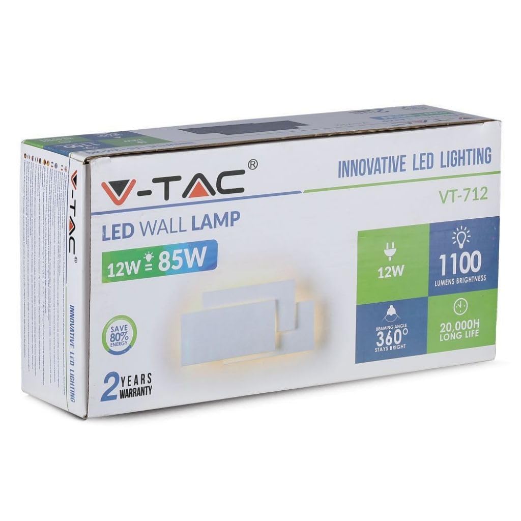 V-TAC 9 W dekoracyjna kwadratowa lampa ścienna LED – obudowa z odlewu ciśnieniowego – kompatybilna z czujnikami, piękna nowoczesna lampa do salonu, sypialni, biura, recepcja 3000 K ciepła biel