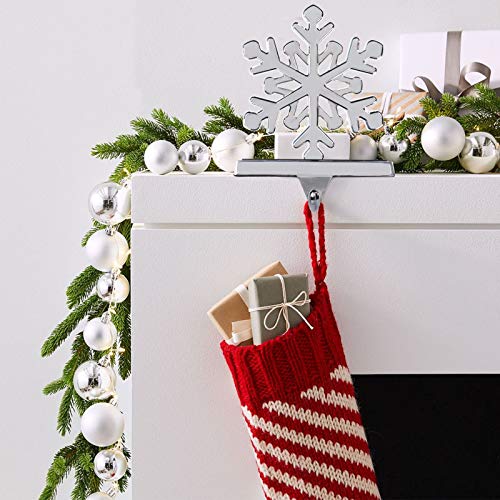 Fowecelt 3D Snowflake Christmas Stocking Hanger Silver Metal Mantle Stocking Holders for Mantel Shelf Tv Stand Christmas Holiday Decorations