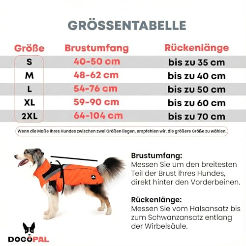 DOGOPAL 2in1 Allwetter-Hundemantel – Wasserdichter Hunderegenmantel mit herausnehmbarem Fleece – Regenmantel Hund für große, mittlere & kleine Hunde (Orange, XL)