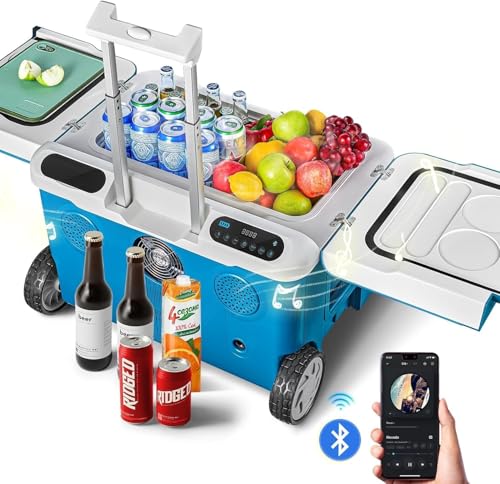 AAOBOSI Car Fridge 40Quart36L Portable 12 Volt Car Refrigerator Cooler with Wheels&Bluetooth Speaker&Handle&Battery Powered -4~68 with 12/24V DC 100-240VAC for Camping Beach Party Pool