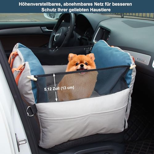 Ownpets Hunde Autositz für kleine bis mittlere Hunde, Waschbarer Hundesitz Auto, Hundebett Auto, Erhöhtes Design, Sicherheitsgurt, wasserabweisend und Kratzfest, für Rückbank Vordersitz im Autos