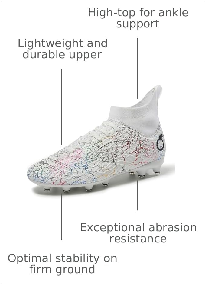 Image of Men's Soccer Shoes High-Top Soccer Cleats Outdoor Breathable Athletic Professional Spikes Youth Boys Football Shoes Unisex