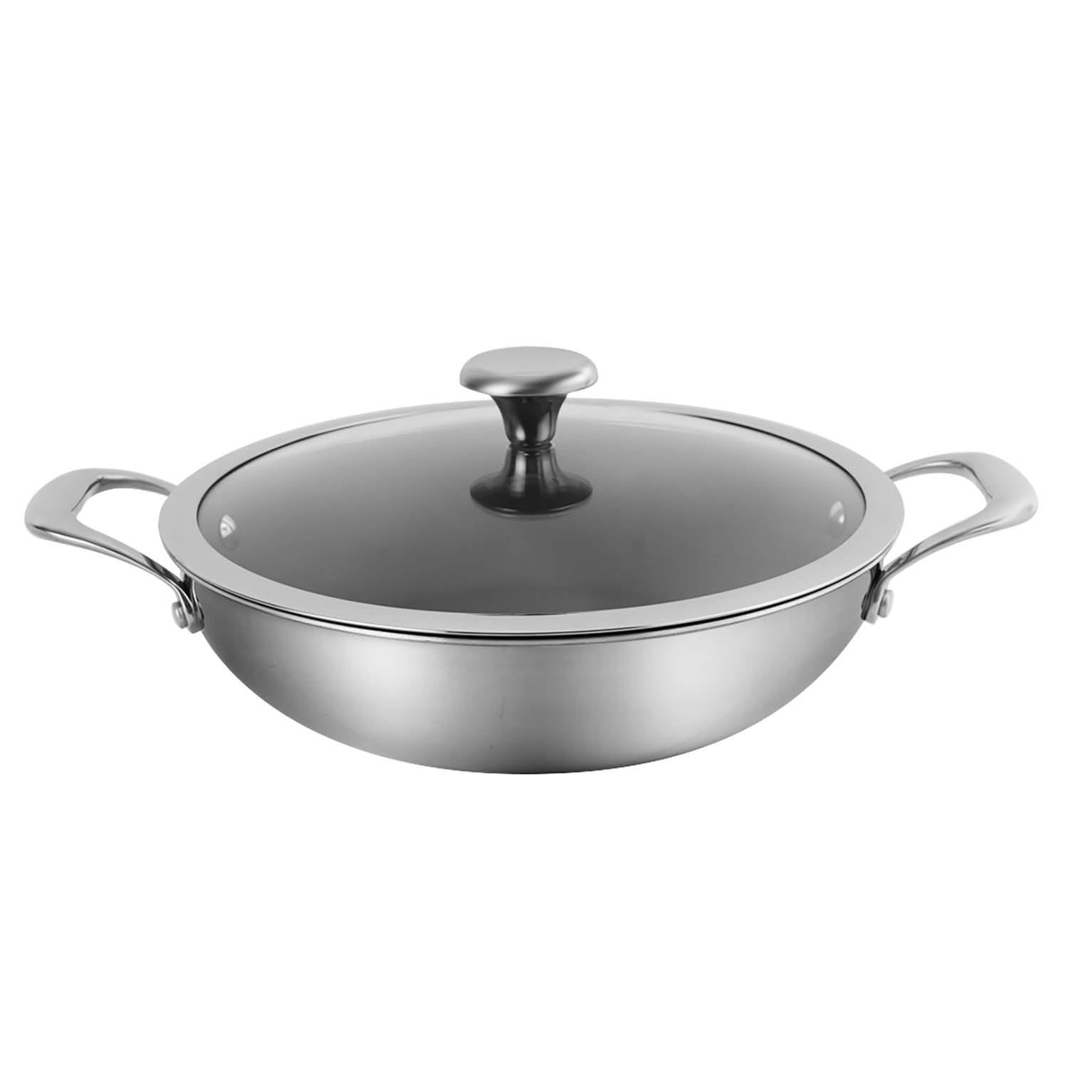 CORELLE Duranano Kadhai 28Cm, Tri-Ply Stainless Steel Kadhai, Zero