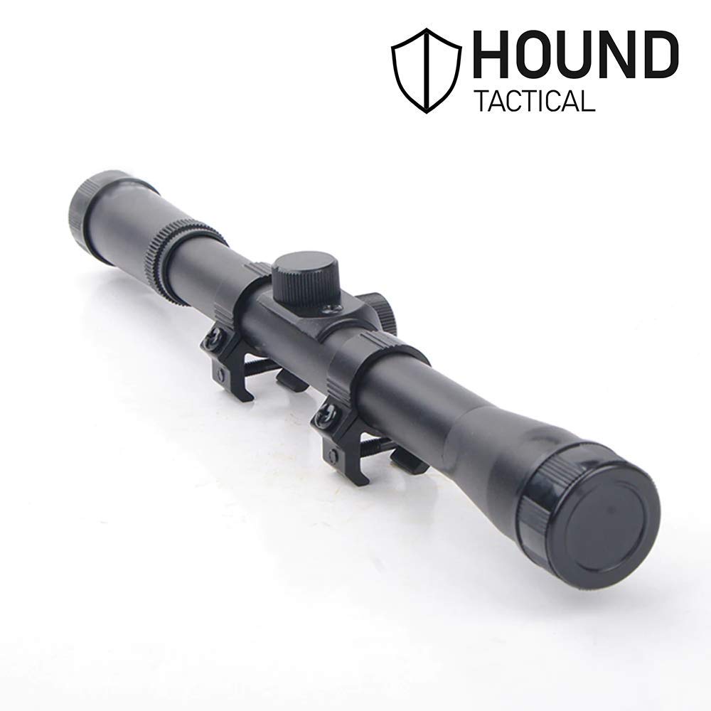 HOUND - Mira Telescópica Deportiva 4x20 para carabinas de Aire comprimido y Airsoft, Incluye montajes (Rifles de calibres pequeños) (Sólo para Uso Deportivo)