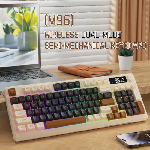 M96 Wireless Gaming Keyboard,Knob Control Bluetooth/2.4G Wireless Mechanical Feeling Keyboard,RGB LED Backlit with Display Screen, PBT Keycap, 2000mAh, 94-Key Layout for Win/Mac (Coffee) - Image 3