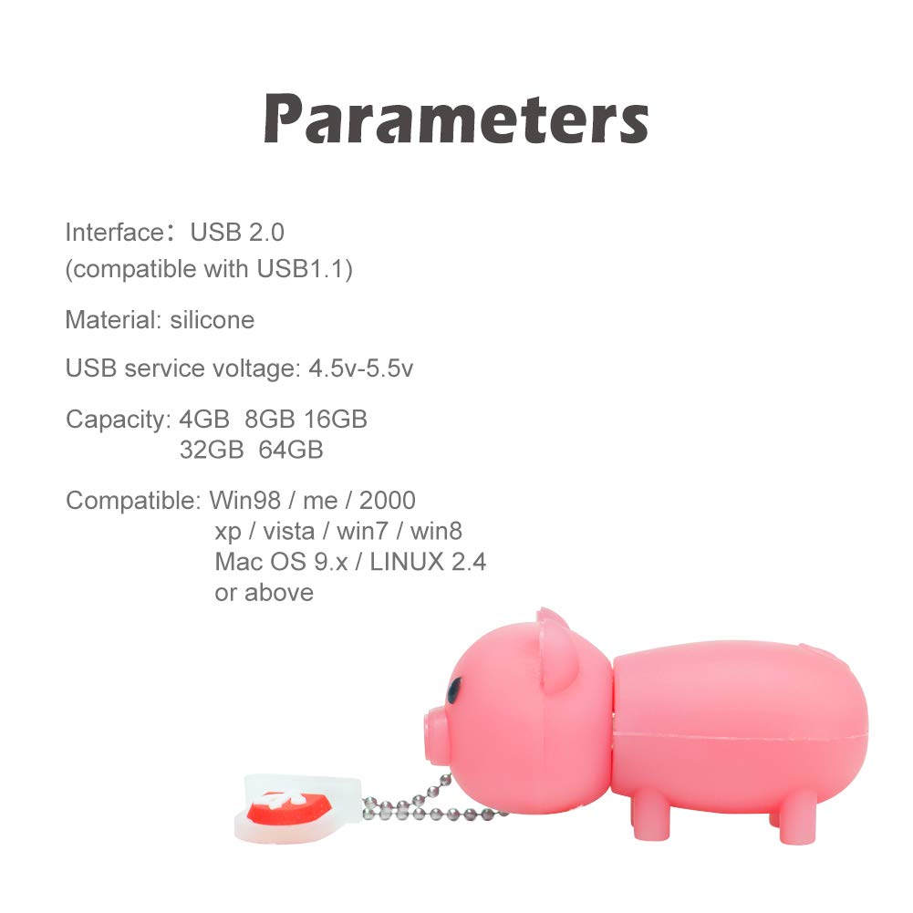 LEIZHAN Chiavetta USB da 32 GB, in silicone ad alta velocità, unicorno, cartone animato, memoria flash, penna drive per computer portatile PC Windows (32 GB, maiale).. - 3