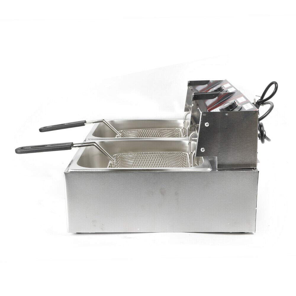 Friteuse Electrique Professionnelle 11 Litres, Friteuse Électrique à Double Réservoir avec Panier à Friture, Couvercle, Chauffage Rapide à des fins commerciales