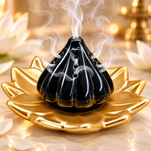 Image of SIGNAMIO Ceramic Sambrani Dhoop Doopam Dhupam Stand Holder - Gold Black