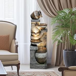 SunJet 5-Tiers Indoor/Outdoor Garden Water Fountain - 42.5inches Modern Floor-Standing Cascading Water Feature - Suitable for Deck, Patio, Porch, Yard Decor SunJet 5 Tiers IndoorOutdoor Garden Water Fountain 425inches Modern Floor Standing Cascading Water Feature Suitable for Deck Patio Porch Yard Decor