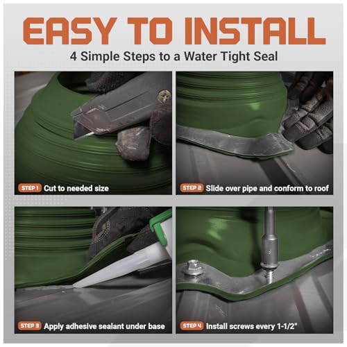 Image of Fasteners Plus #4 Round EPDM Metal Roof Pipe Flashing Boot (Fits 3 inch - 6-1 /4 inch Pipe OD), Dark Green