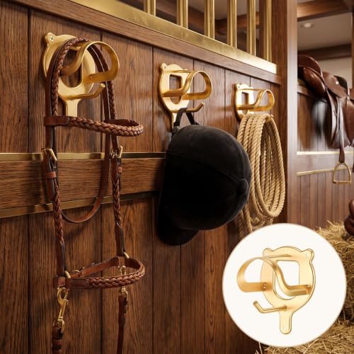Image of Dunzy 3 Pcs Horse Bridle Rack Bracket Bridle Hooks Tack Storage Halter Hanger Metal Holder with Tubes and Screw for Horse Barn Supplies (Gold)