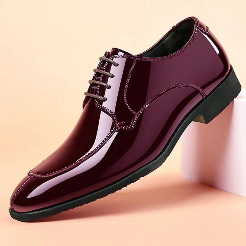 Image of Men's Tuxedo Dress Shoes Pattern Leather Formal Oxfords Classic Lace Up Derby Shoes Wedding Business Slip On Shoe