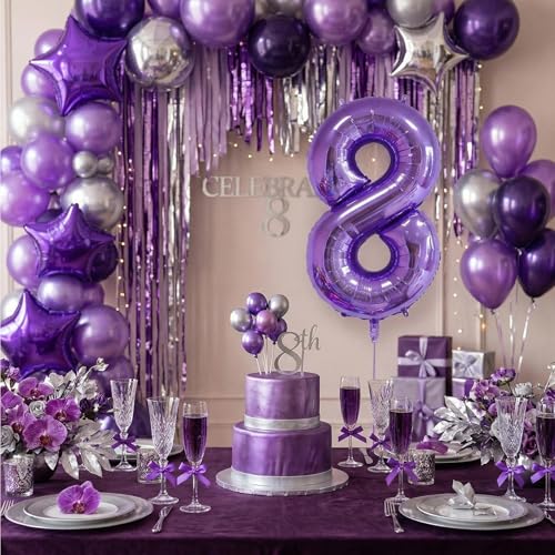 Image of Number Balloons for Birthday Decorations - 40 Inch Large Party Balloons 8, Purple Foil Number Balloons for Boys Girls, Balloons for Party Supplies