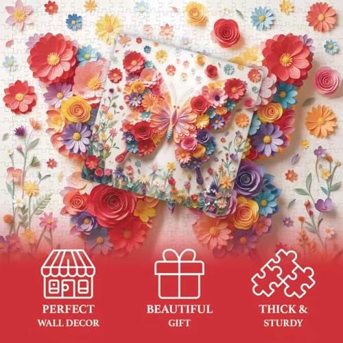 Rompecabezas pickinjoy para adultos de 1000 piezas - Diseño de mariposa con flores miniatura 6