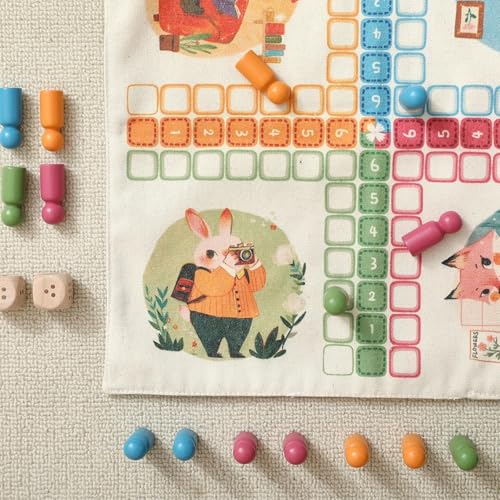 Jessruly Board Game Kit – Parcheesi, Othello & Chutes and Ladders Set with Pop It Game Board, Wooden Ladder, Tapestry Board Game & Ludi Board Jamaican – Montessori Educational Family Puzzle Toys - Image 4