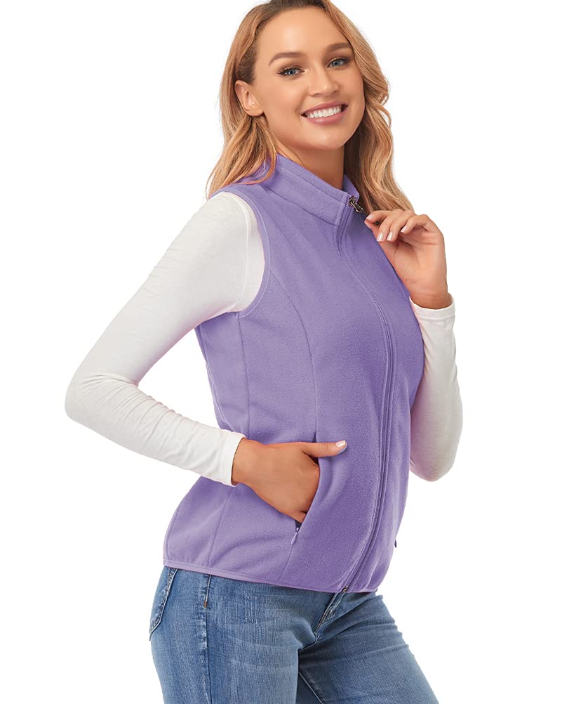 fuinloth Gilet in pile da donna,Termico Senza Maniche Elegante Collare Eretto con Zip e Tasca