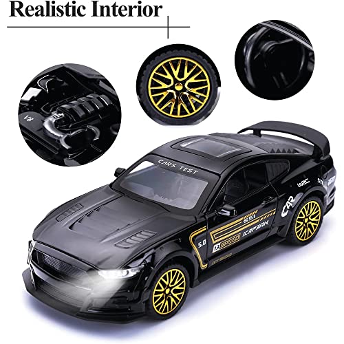 Image of DARVICE 1:32 Diecast Metal Car Model Mastang Toy Cars for Kids Pull Back Openable Doors with Light Sound