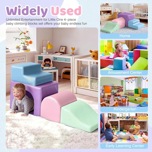 Image of Sumbababy Soft Climbing Blocks Set for Toddlers: 4 PCS Foam Play Structures with Tunnel - Indoor Playground for Kids with Slide and Stairs - Safe Play Gym for Boys and Girls