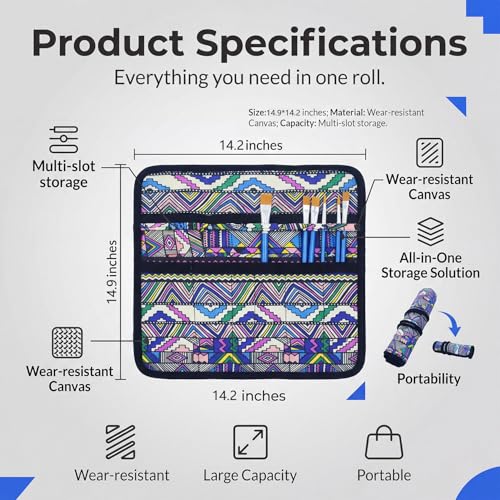 Image of 2 Pack Art Paint Brush Holder, Deluxe Bohemian Style Storage Organizer Roll-Up Case Bag with 20 Slot Pockets, Protects Artist Acrylic Oil Watercolor Paintbrushes(Bohemian)
