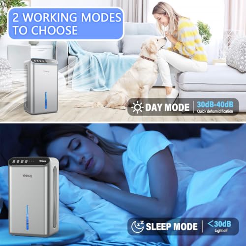 Image of Dehumidifier for Home (98 OZ, 1000 sq ft), Small Quiet Dehumidifiers with Drain Hose, Auto Shut-Off, Sleep Mode, 3 Timer Modes, for Bedroom, Bathroom, Basement (CT6-Grey)