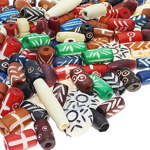 120 PCS Bone Beads for Jewelry Making Adults w/Free Necklace, Large Colorful Natural Ox Bone Beads, Native American & African Beads, Bulk Assorted Craft Buffalo Bone Hairpipe Bead Supplies Cover
