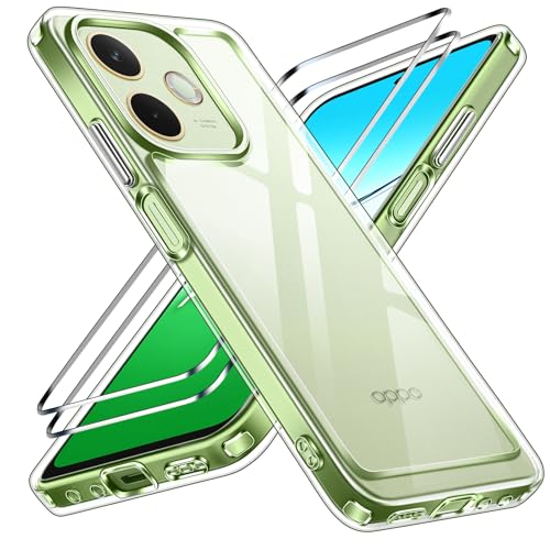 ivoler Anti-Amarillo Clara Funda para OPPO A5 Pro 4G / OPPO A5 Pro 5G con 2 Piezas Cristal Templado, [Protección Militar] Carcasa Protectora Antigolpes Antiarañazos Transparente Bumper Case