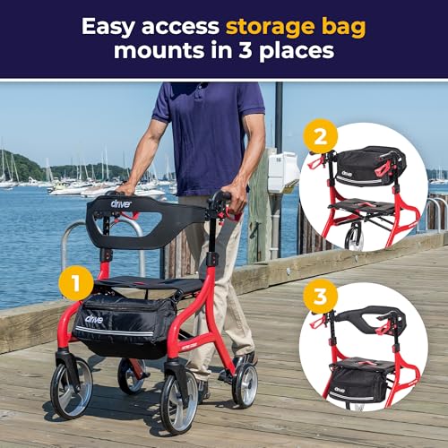 Image of Drive Medical Nitro Sprint Rollator Walker with Seat, Standard Size, Red
