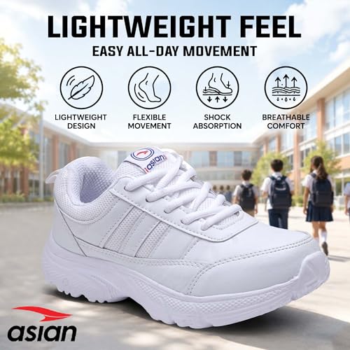 Image of ASIAN Expo-31 Lace School Shoes for Kids | Comfortable School Shoes for Boys & Girls with Soft Cushioning, Durable Upper, Secure Lace Fit & Steady Grip Sole