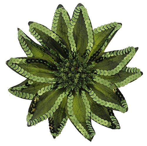 Women's Christmas Pointsettia Sequin Flower Pin, Clip, Hair Tie (Green)
