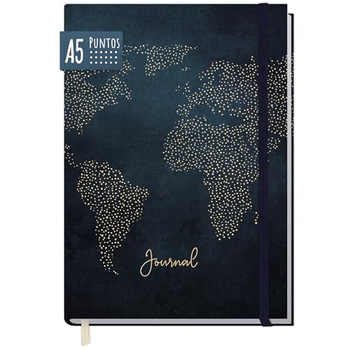 paper&you dotted Journal A5 com banda elástica 'Travel the World' 156 páginas, caderno de notas com pontos, diário - sustentável e respeita o clima