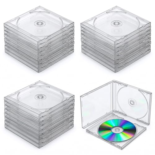 Clear CD Cases Bulk 50 Pack CD Jewel Case 10.4 Mm Standard Cases Clear Blank DVD Case with Assembled Tray for Cds DVDs Blank DVD Cover Storage Box Protection & Replacement