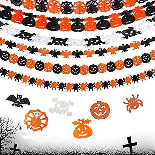 OUQIWEN 6 Piezas Guirnalda de Papel de Halloween,Banderines de Halloween,Calabaza Murciélago Araña Fantasma Cráneo para Decoraciones Halloween Interiores Exteriores Cover