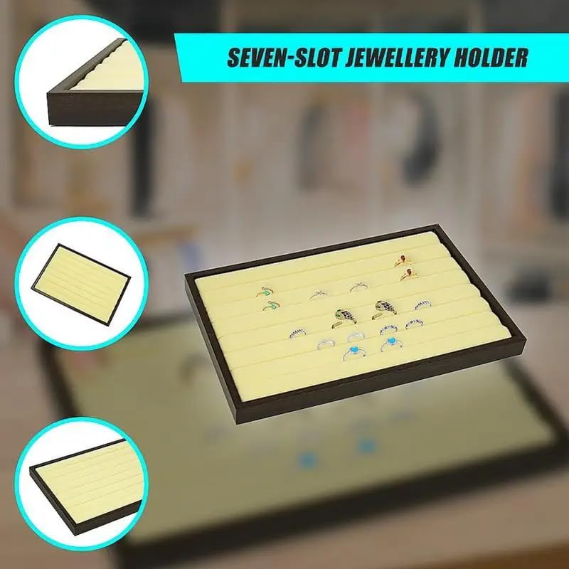 Image of Velvet Jewellry Drawer Organizer Stackable Tray (Wood, Wooden Ring Cream)