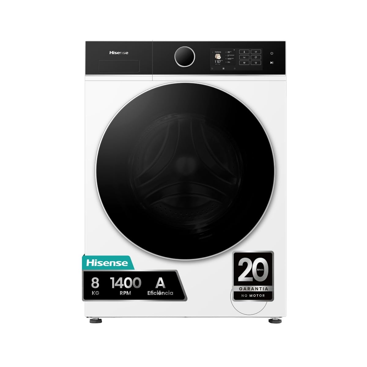 Hisense WF5I8043BWF Waschmaschine Slim mit Frontlader, 8 kg, Klasse A-30%, 1400 U/min, 15 Programme, Connectivity, Dampf, Refresh, Touch-Display, Maxi-Korb, Schnellprogramm