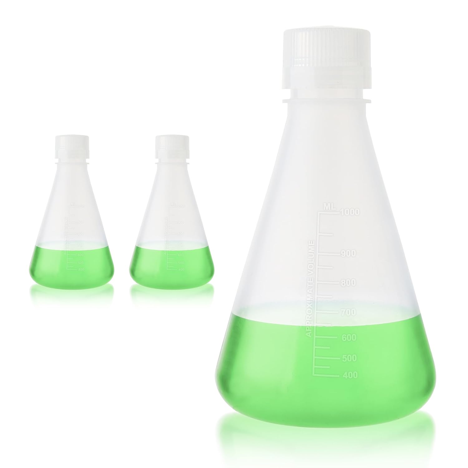 Utile Plastic Erlenmeyer Flask Set, Vol.2000ml Scientific Conical Flask Laboratory Flask with Screw Cap, PP Material, with Molded Graduations, 4023.0682.001