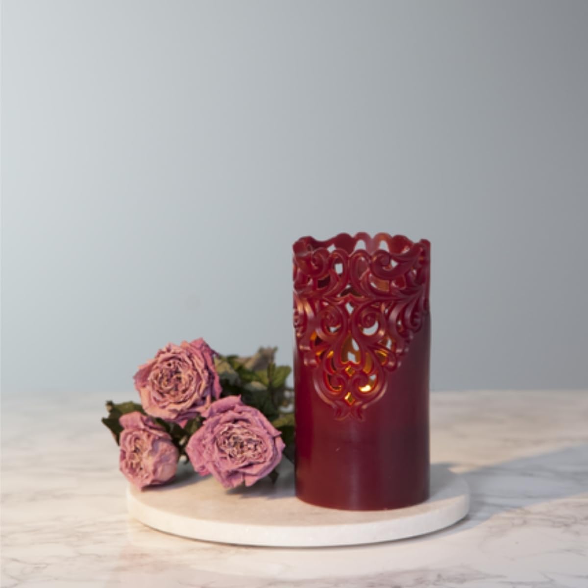 Bougie Led Cylindrique Rouge Aspect Cire - La Maison De Judith