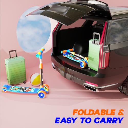 Image of Konex Kick Scooter for Kids (2+ Years) | 3 Broad Rubber Wheels for Smooth Ride | 4-Level Height Adjustable Handle | Foldable & Portable with Back Brake (Blue-Orange, ECO)