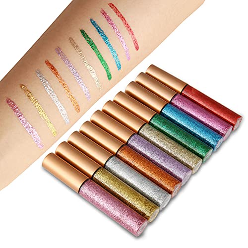 Spdoo 12 Colors Colorful Liquid Eyeliner Set, Matte Uv Glow Colored Eyeliner, Colorful Neon Eyeliner Pencil, Waterproof Long-Lasting Smudgeproof Eye Liner Eye Makeup Gift Kit (10Pcs, Glitter) #TOP5
