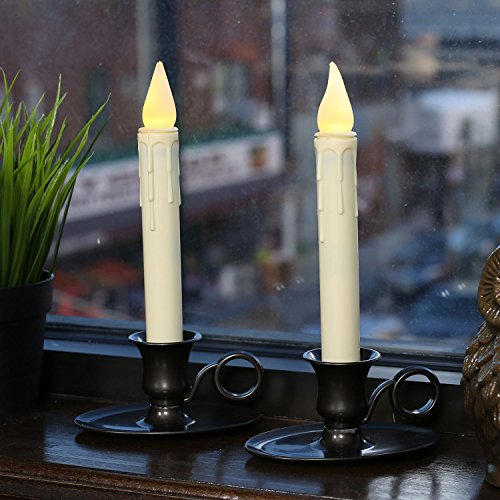 Battery Operated Window Candles Set of 2, Ivory Taper Candlesticks