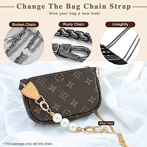 Image of 4Pcs Light Gold Luxury Fashion 7.5 Inch /19cm Replacement Flat Chain Strap with Buckles Set, Flat 0.4 inch Wide Enough 2.4mm Perfect for DIY Metal Shoulder Purse Replacement (Light Gold, 7.9 inch)