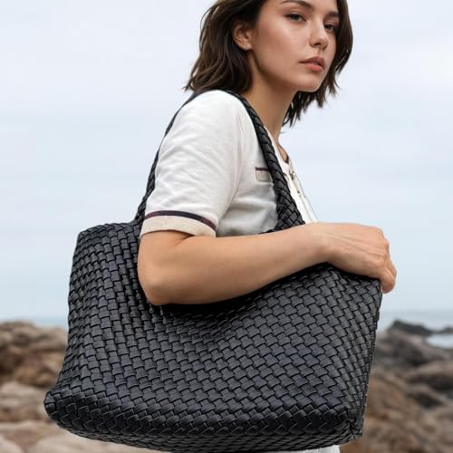 Woven tote Bag for Women, Large woven handbag Shoulder Bag Soft Vegan Leather with Inner Zipper Pouch2