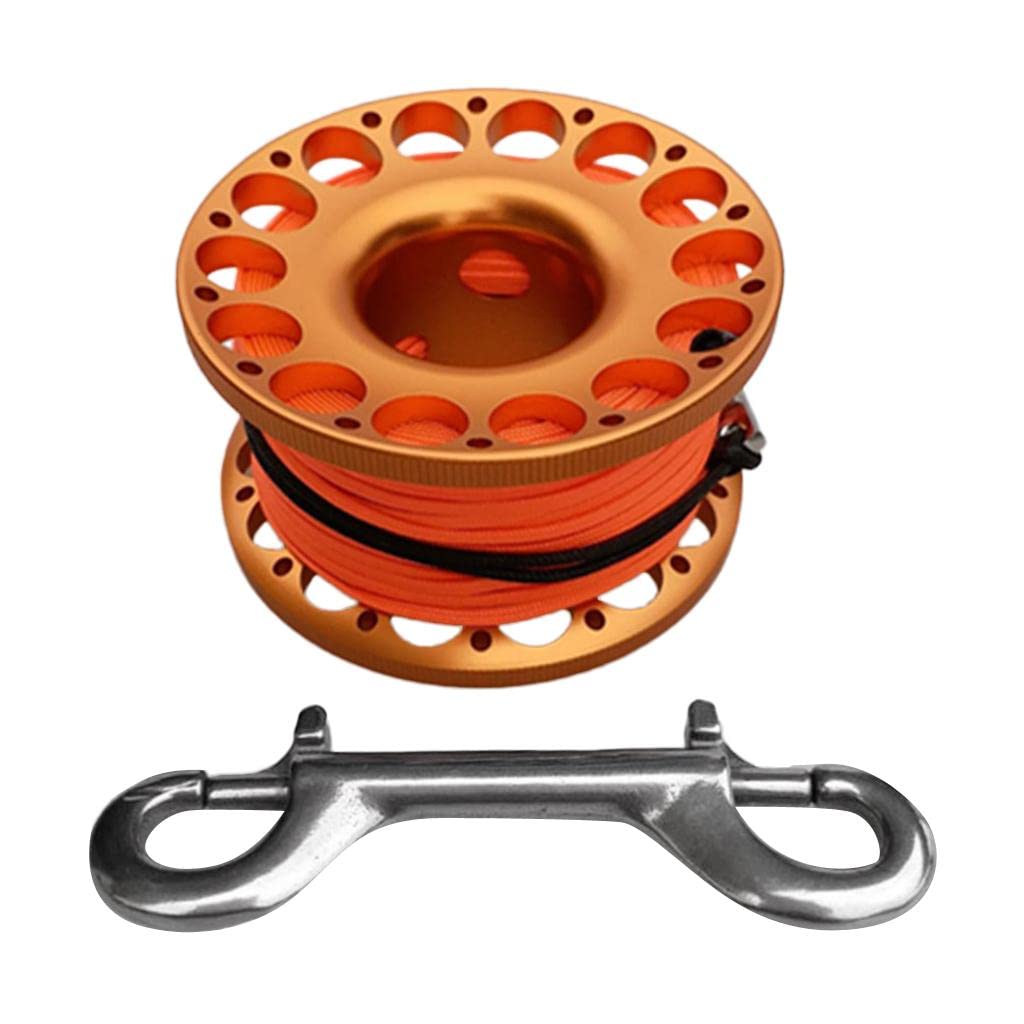 Scuba Diving Dive Aluminum Alloy Finger Reel Spool 30m Line Bolt Snap Orange