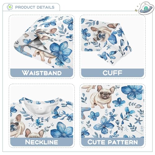 JUNZAN Cute Dogs Seastars Blue Flowers Little Girls Pullover Hoodie Crewneck Kids Pullover Hoodie Athletic 4T3