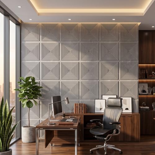 Image of Kayra Decor 3D PVC Wall Panels for Bedroom & Living Room | Pryamid Design |Gray Marble Color | 19.7 x 19.7 Inch | Pack of 12 | 32.28 Sq Ft