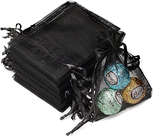 Flash Deals - 80% OFF Akstore 100Pcs 2.8"x3.6"(7x9cm) Sheer Drawstring Organza Jewelry Pouches Wedding Party Christmas Favor Gift Bags (Black)