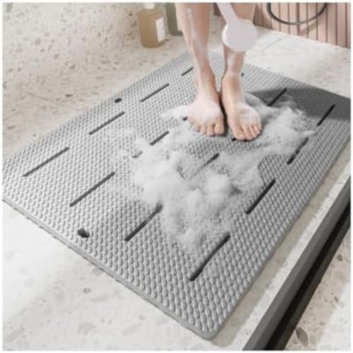 kxptso 浴室用滑り止めマット 大判 風呂・バスルーム・シャワールーム用 転倒防止 柔軟快適 抗菌防カビ 速乾 マッサージ機能付き 家庭用 介護用 シンプル すのこマット 素材 (グレー,85*60*2cm)
