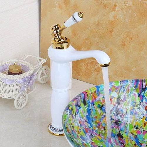Robinet lavabo céramique dorée et blanc style luxe pour vasque