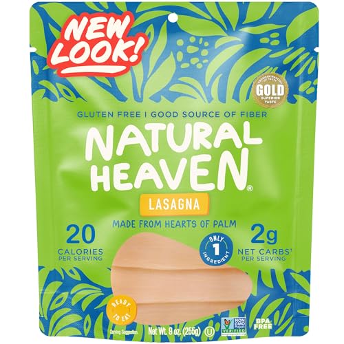 Natural Heaven Lasagna Noodles, Hearts of Palm – Naturally Rich in Potassium, Low-Calorie Veggie Pasta, Keto & Gluten-Free Food, Vegan, 9 Oz Ea
