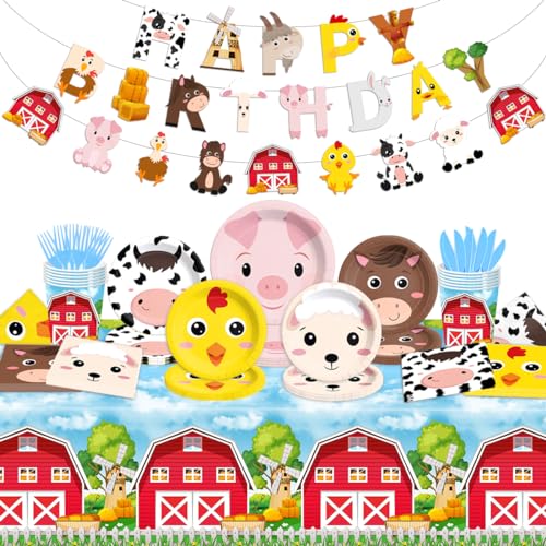Farm Birthday Decorations-142Pcs Farm Animals Tableware Barnyard Themed...