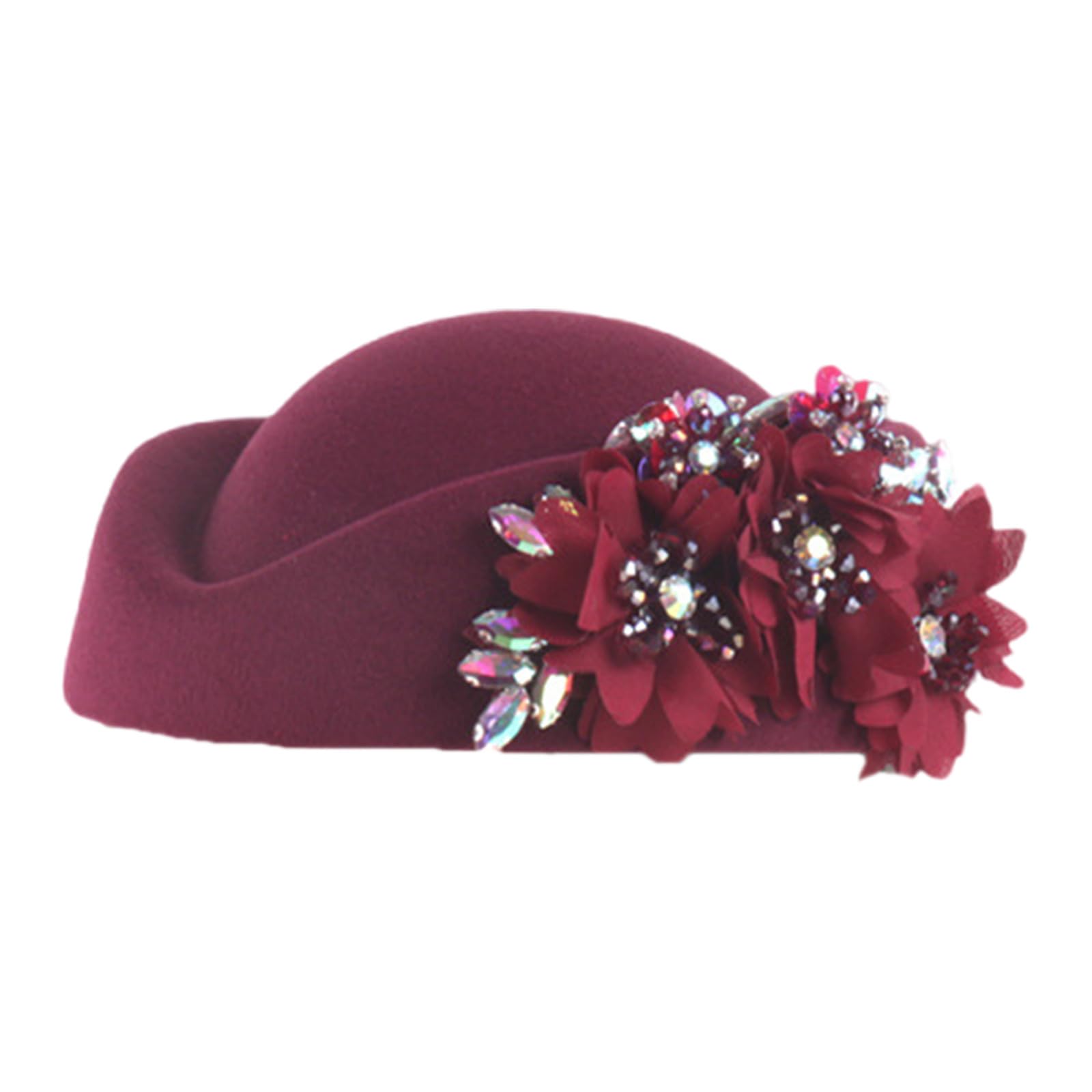 yanwuwa Artificial Flower Stewardess Hat 20s Cocktail Party Props Wool Hat Flapper Bowler for Masquerades Dressingup Women Soft Berets
